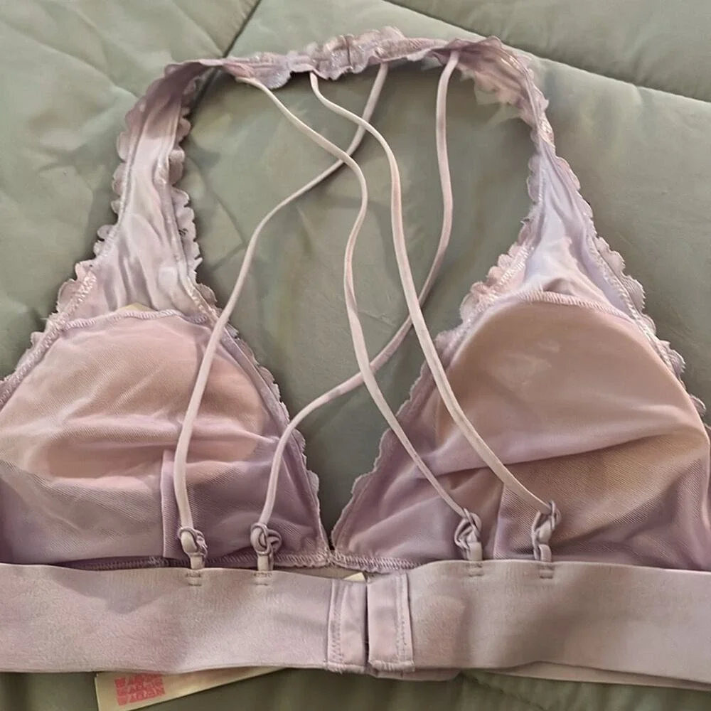 PINK Victoria's Secret Lavender Lace Bralette Halter‎ Crisscross Back S P - Picture 7 of 7
